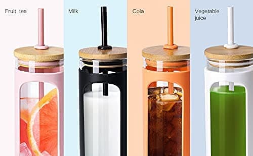 Kodrine 20oz Glass Tumbler with Straw and Lid, Iced Coffee Cups with Bamboo Lids, Glass Cups for Cold Drinks, Smoothie Cup with Silicone Sleeve for Travel, Work, BPA FREE-Brown thumbnail 5
