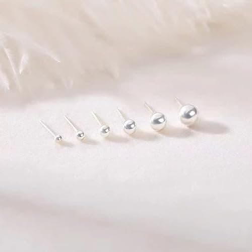925 Sterling Silver Stud Earrings for Women, Sterling Silver Earrings Tiny Stud Earrings for Multiple Piercings 5 Pairs Different Sizes Silver Stud Earrings Set 2mm 3mm 4mm 5mm 6mm thumbnail 4