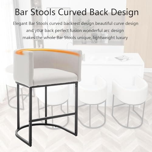 Riknuxi Counter Height Bar Stools Set of 3, Modern Bar Stool with Back, Barrel Bar Chairs with Metal Frames, Upholstered Barstools for Kitchen Island, Pub, Club (Beige) thumbnail 5