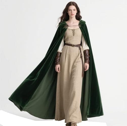 L'VOW Medieval Velvet Hooded Cape Renaissance Cloak with Brooches | for Elf, Wizard Cosplay, Halloween, Viking, LARP, Fantasy, Women Men Ren Faire Costume thumbnail 3