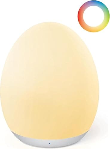 JolyWell Night Light for Kids, Baby Egg Light with 7 Colors Changing Mode & Stepless Dimming, Nursery Night Lamp BPA Free,Rechargeable Egg Night Light for Breastfeeding 1h Timer & Touch Control - White