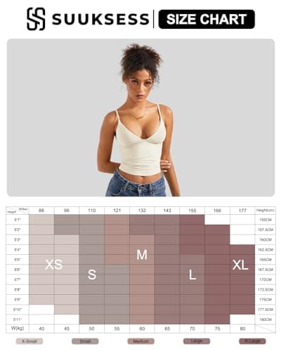 SUUKSESS Women Sexy Deep V Neck Sleeveless Fitted Basic Tops Y2K Going Out Crop Tank Top Camisole (Ivory Cream White,M) thumbnail 7
