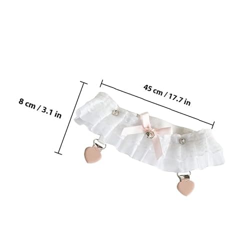 Outanaya Lolita Strumpfbänder mit Herzförmigen Clips aus Spitze und Metall Elastische Garters für Damen zur Kostümdekoration und Formellen Anlässen 1 Paar Weiß thumbnail 2