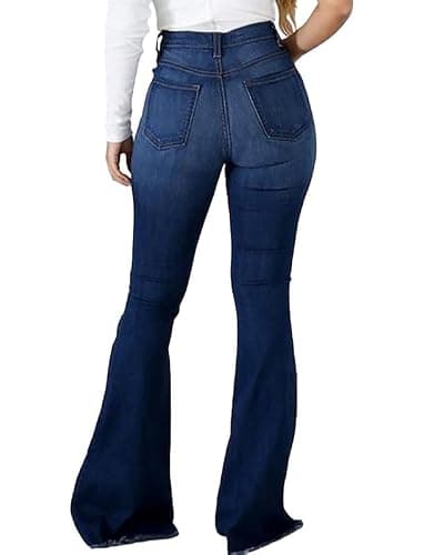 PEIHOT Vintage Bell Bottoms Flare Jeans for Women 90s High Waist Ripped Distressed Wide Leg High Rise Denim Pants thumbnail 2