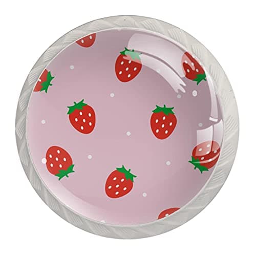 Pshhdgyhs Furniture Decorative Cabinet Drawer Pulls Handles,Kawaii Strawberry Pink Patterns Glass Round Knobs for Wardrobe Dresser Kitchen (4 Pack) - Image 1