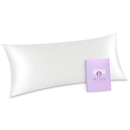 OLESILK Silk Body Pillowcase 20x54 Zippered: 100% Mulberry Silk for Hair and Skin, Breathable and Soft for Pregnant and Family, Ivory