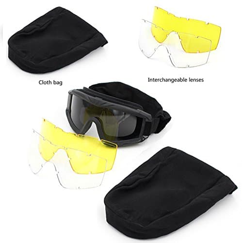 VEWOE Airsoft Tactical Goggles Anti-fog Military Glasses with 3Interchangable Lens, Safety-Goggles for Shooting Hunting - Black thumbnail 5