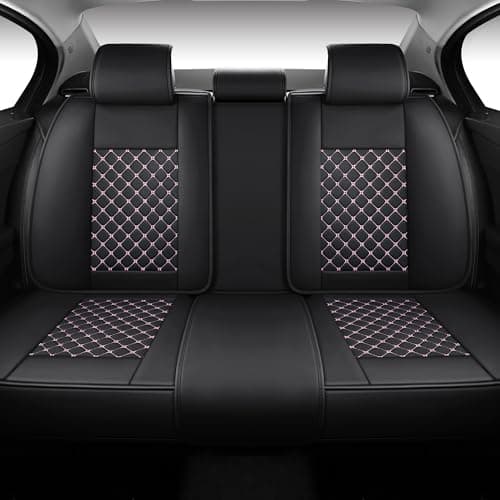 Jiujiuyouchuang Leather Car Seat Covers,Full Coverage Seat Covers Full Set with Fix Lumber Support,Universal Automotive Seat Covers for Cars,SUVs,Trucks and Sedans (Black&Pink, Full Set) thumbnail 3