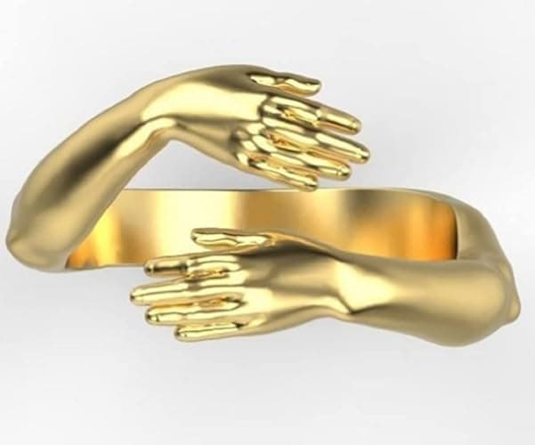 Awmnjtmgpw Two hands hug ring, 18K Gold women's thumb adjustable stackable opening, couple women's men's adjustable ring thumbnail 3