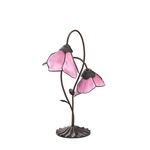 Bieye L10811 Flower Tiffany Style Stained Glass Table Lamp with 8-inch Wide Bent Glass Lampshade Lily Pad Base (2-Light, Pink) thumbnail 4