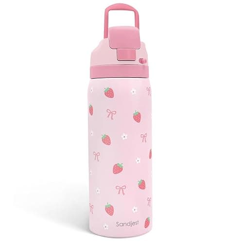 Strawberry Bow Insulated Stainless Steel Water Bottle with Straw for Sports and Travel, 32oz, Gifts for Women Girls Friends Teens Birthday Christmas - Image 1