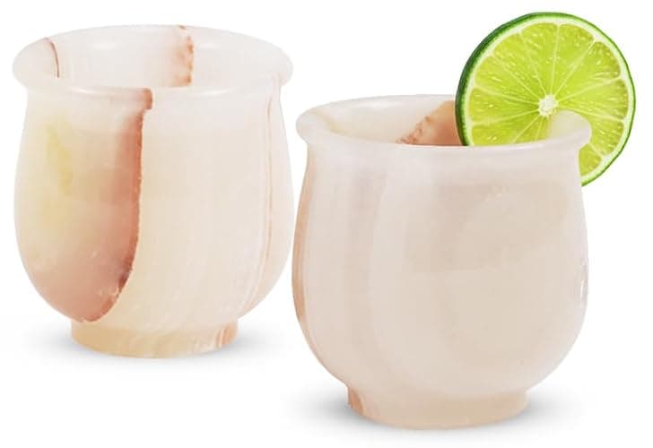 Radicaln Marble Shot Glasses 2" Inches White Onyx handmade Drinking Glasses Set of 2 For Bar accessories, Ideal Vodka, Whiskey and Tequila Glass For Home Bar - Image 1