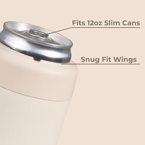 HydroJug Slim Can Cooler - 2-in-1 Insulated Can Cooler Cup - Stainless Steel Slim Can Holder with Non-Slip Rubber Base - Screw-Top Lid - Dishwasher Safe - 12oz, Cream thumbnail 3