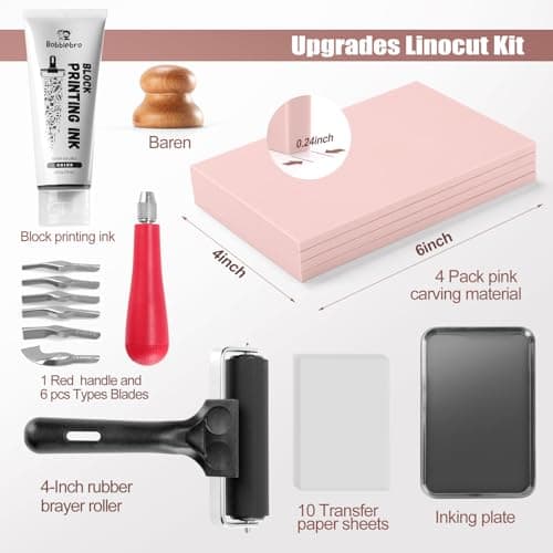 Bobblebro Linocut Kit for Printmaking - Arts and Crafts for Adults - Fathers Day Gifts DIY Kit - Hobby Kits Birthday Gift for Women, Men, Boys, Girls - Stamp Making Kit - Linoleum Blocks Carving Tools thumbnail 2