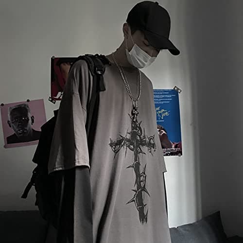 Goth Shirt Gothic Shirt Fake Two-Piece Alternative Clothing Goth Long Sleeve Top Grunge Clothes thumbnail 4