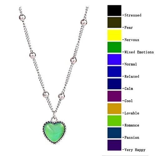 Color Change Love Heart Pendant Necklace Temperature Sense Color Changing Rings Glass Beaded Link Chain Trendy Necklace for Women - Necklace thumbnail 3