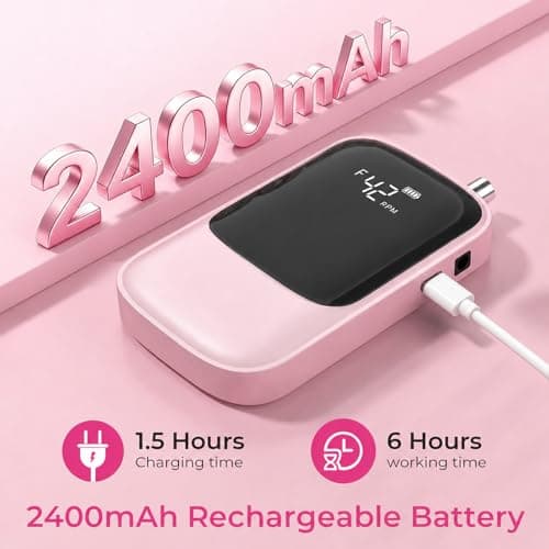 Wea&Hea Professional Electric Nail Drill, 50000 RPM Rechargeable Cordless E-File Machine for Acrylic Gel Nails, Low Noise Low Heat Nail File Kit with 6 Bits, 66 Sanding Bands, Pink thumbnail 4