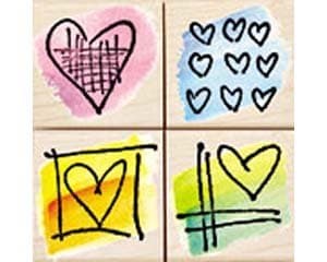 Little Sketch Hearts Wood Mounted Rubber Stamp Set (LL924) - Image 1