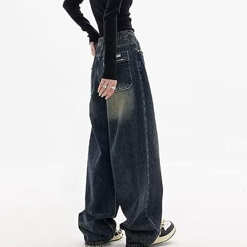 Jeans Donna Baggy y2k, Donna Larghi Jeans Vita Alta Jeans Donna Larghi Gamba Larga Hip Hop Jogger Oversize Hippie Harajuku Y2K Aesthetic Streetwear Baggy Denim Harajuku Gothic Pantaloni Cargo - XL - Blu thumbnail 3