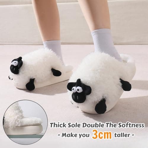 Zigihos Sheep Fuzzy Animal Slippers - Fluffy Comfort, Warm & Cozy Plush Memory Foam - Women's & Men's - Platform Slipper Sizes 6.5-7.5 thumbnail 6