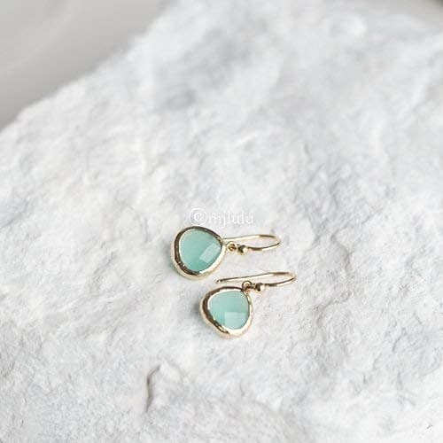 Dainty Aqua Blue Mint Green Dangle Earrings - 14k Gold-Plated, Hypoallergenic, Lightweight Sweet Crystal Glass Drops, Minimalist Beach Jewelry by MJLULU thumbnail 5