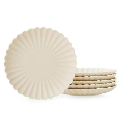 WENSHUO Daisy Plates Set of 6, 9-inch Round, Matte Crème (Appetizer Plate) - Image 1