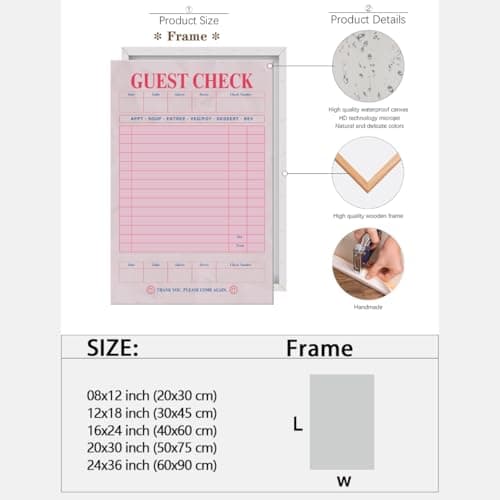 Pink Blank Guest Check Poster Trendy Retro Art Print Vintage Style Wall Art Aesthetic Preppy Art Canvas Posters for College dorm Apartment Decor 8x12inch Framed thumbnail 2