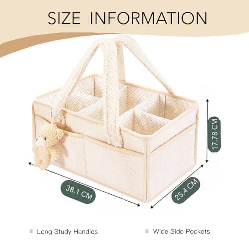 HJB VISSO Baby Diaper Caddy Organizer, Nappy Caddy Storage Basket for Wipes, Portable Nursery Diaper Organizer (Ivory White) thumbnail 6