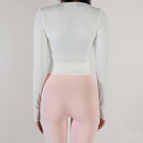 Meihuida Women Wrap Top Long Sleeve Deep V Neck Tie Workout Ballet Pilates Yoga Shirt with Thumb Holes thumbnail 6