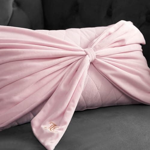 Juicy Couture Velvet Bow Designer Decorative Pillow - 10"x18", Light Pink thumbnail 5