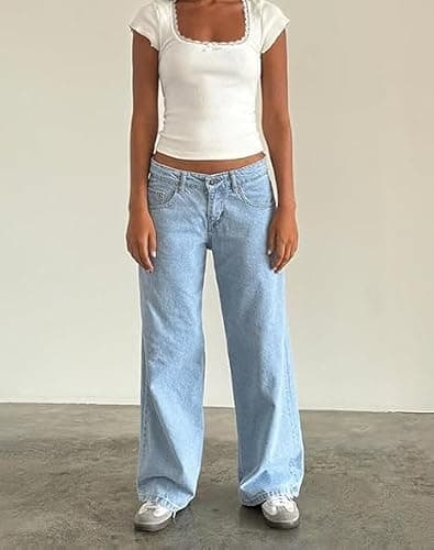 Women's Y2k Low Rise Baggy Jeans Washed Straight Wide Leg Denim Pants Casual Loose Vintage Fit Boyfriend Jean Denim Pants thumbnail 3