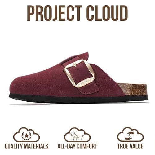 Project Cloud 100% Genuine Leather Clogs for Women Shoes - Memory Foam Insole, Non-Slip & Natural Cork Footbed Arch Support Big Buckle Womens Clogs and Mules Footwear (Manchester) thumbnail 4