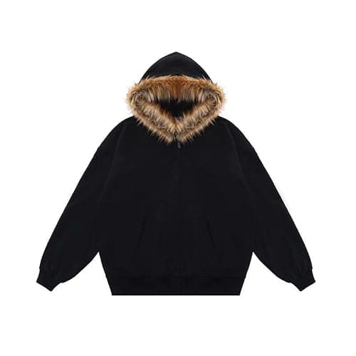 Dynict Women's Y2K Zip Up Hoodies with Fur Hood Winter Fuzzy Jackets Trendy Vintage Sweatshirt - Image 1
