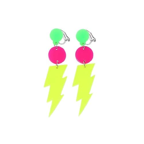80s Neon Clip on Earrings Lightning Bolt Halloween Punk Retro Earrings for Women 80's Party Accessories - Image 1