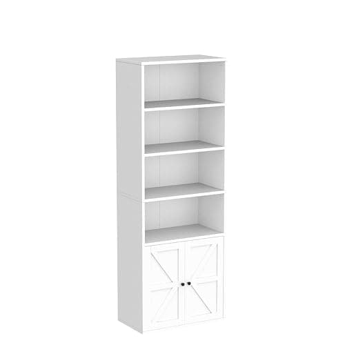 IDEALHOUSE Bookcase with Doors Industrial Bookshelf 11.8in Depth Display Storage Shelves 71.4in Tall Farmhouse Bookcases Wooden 6 Shelf Bookshelvels for Bedroom, Living Room, Home Office (White) - White thumbnail 4