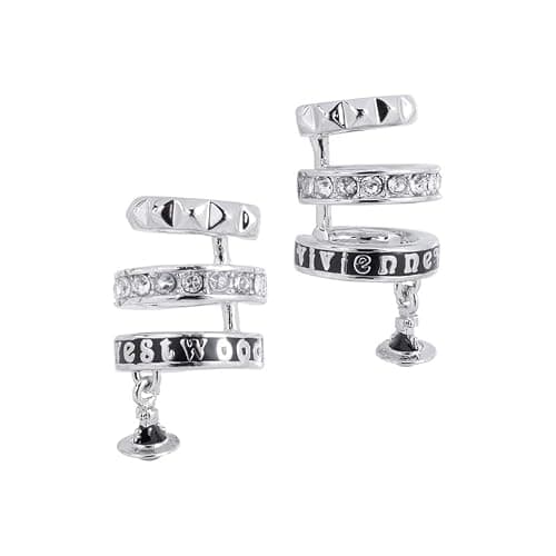 Three Circles Earrings of Saturn for Women - Zircon Saturn Earrings Ear Studs(Silver Black) - Image 1