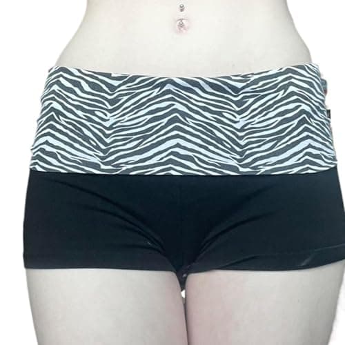 Best Rose Women's Mini Fold Over Shorts Zebra Cheetah Lounge Low Rise Patchwork Pajamas Y2K Skinny Sexy Casual Shorts - Image 1