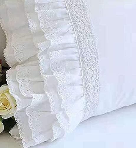 2-Pack White Pillow Shams Shabby Chic Pillowcases with Lace Ruffles Vintage Pillow Covers Cotton Queen Size 20"X30" Luxury Elegant thumbnail 3