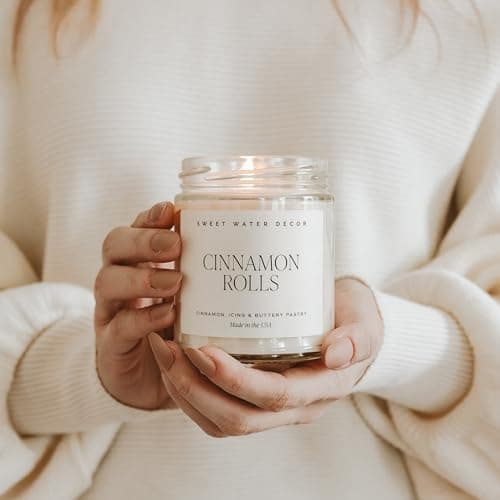 Sweet Water Decor Cinnamon Roll Candle - Fall Scented with Cinnamon, Icing and Buttery Pastry for Home - Autumn Soy Candle with 40 Hours Burn Time - 9Oz Gold Lid Clear Jar Cozy Scents thumbnail 6