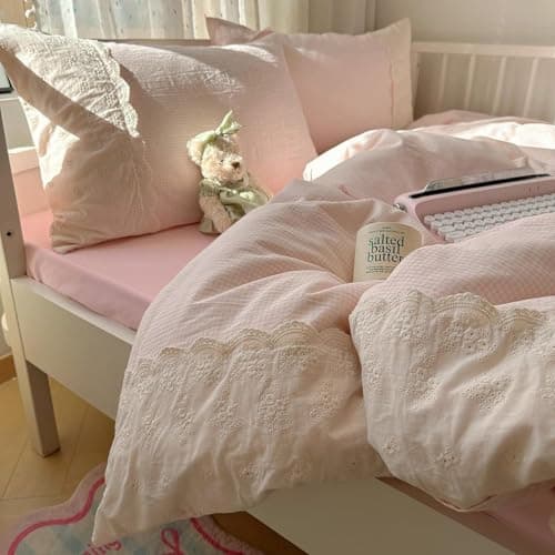 LifeTB Pink Gingham Comforter Set Full Size Soft Fluffy Romantic Lace Bedding Set Cottagecore Cute Plaid Checkered Comforter Set 3 Pieces Pink Grid Farmhouse Bedding Comforter with 2 Pillowcases thumbnail 4