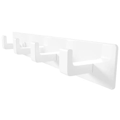 White Coat Rack Wall Mount - 12.5" Rail with 4 Right-Angle Hooks(1 Pack) | Drill-Mounted Organizer for Coats, Hats, Bags in Entryway, Bathroom, Bedroom - Image 1