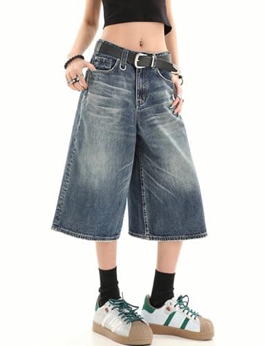 Y2k Baggy Jean Shorts Jorts Y2k Hip Hop Shorts Skater Jeans Grunge Jorts Aesthetic Cropped Pants thumbnail 2
