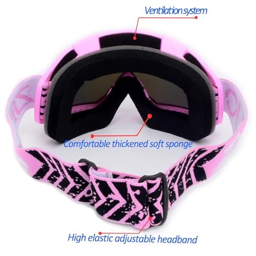 ATV Goggles with Balaclava face Mask for Men Women and Youth, Dirt Bike Motorcycle Motocross Riding Ski Goggles (Pink Color+Pink) thumbnail 5