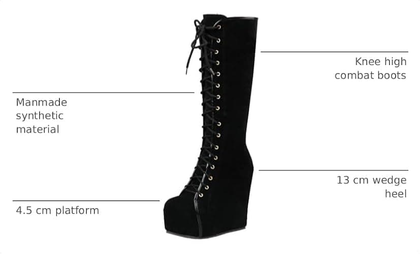 Parisuit Women's Knee High Goth Platform Boots Lace Up Combat Boots | Chunky High Heel, Buckle Boots, Punk Chain Boots thumbnail 3