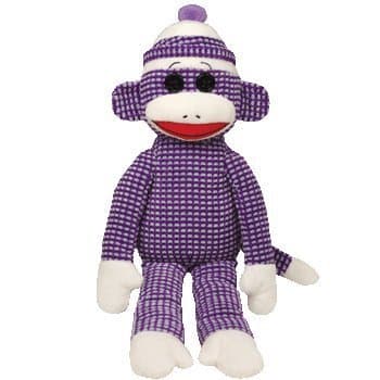 Ty Beanie Buddies Sock Monkey Plush, Purple Quilted, Medium - Image 1