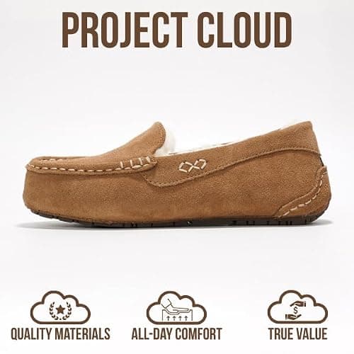 Project Cloud 100% Genuine Leather Slippers for Women - Fur Lined Outdoor Slippers for Women Footwear with Memory Foam - Stylish Womens Moccasin (Cathi) thumbnail 4