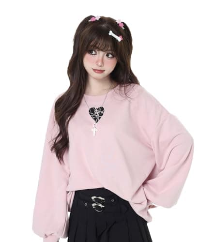 OATSBAS Women's Cute Sweatshirts Love Heart Print Y2K Bow Tie Lace Up Cute Loose Casual Long Sleeve Top - Image 1