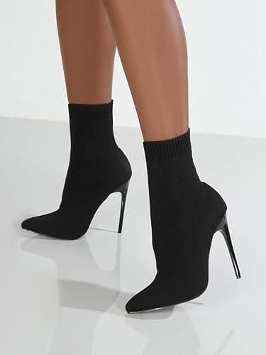 ticticlily Femmes Bottes à Talons Hauts Automne et Hiver Mode Confortable Bout Pointu Talons Hauts Bottes Longues Stretch Tricot Bottines pour Talon thumbnail 3