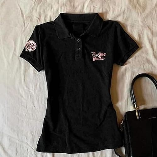Womens Short Sleeve Polo Shirts 2000s Y2k Cute Crop Tops Teen Girls Vintage Striped Collared T Shirt Streetwear thumbnail 2
