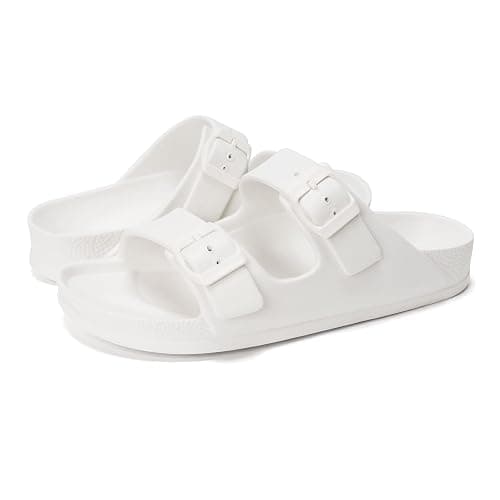FUNKYMONKEY Women's Comfort Slides Double Buckle Adjustable Plastics Flat Sandals - Image 1